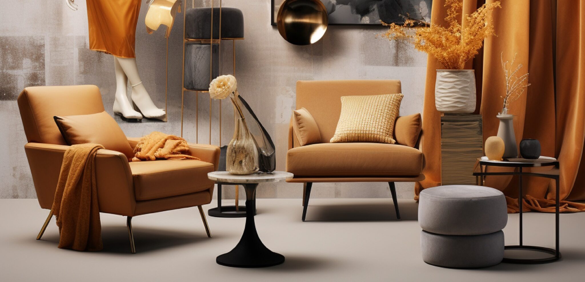 A luxurious living room set up with two chairs and plent of accessories around