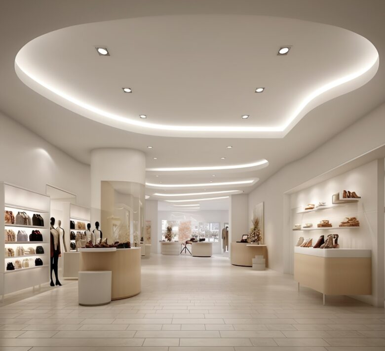 Light and airy office space with shoes and bags on either side